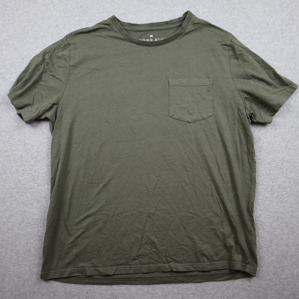 Free Fly T-Shirt Mens Medium Bamboo Pocket Tee Olive Green Short Sleeve Crew